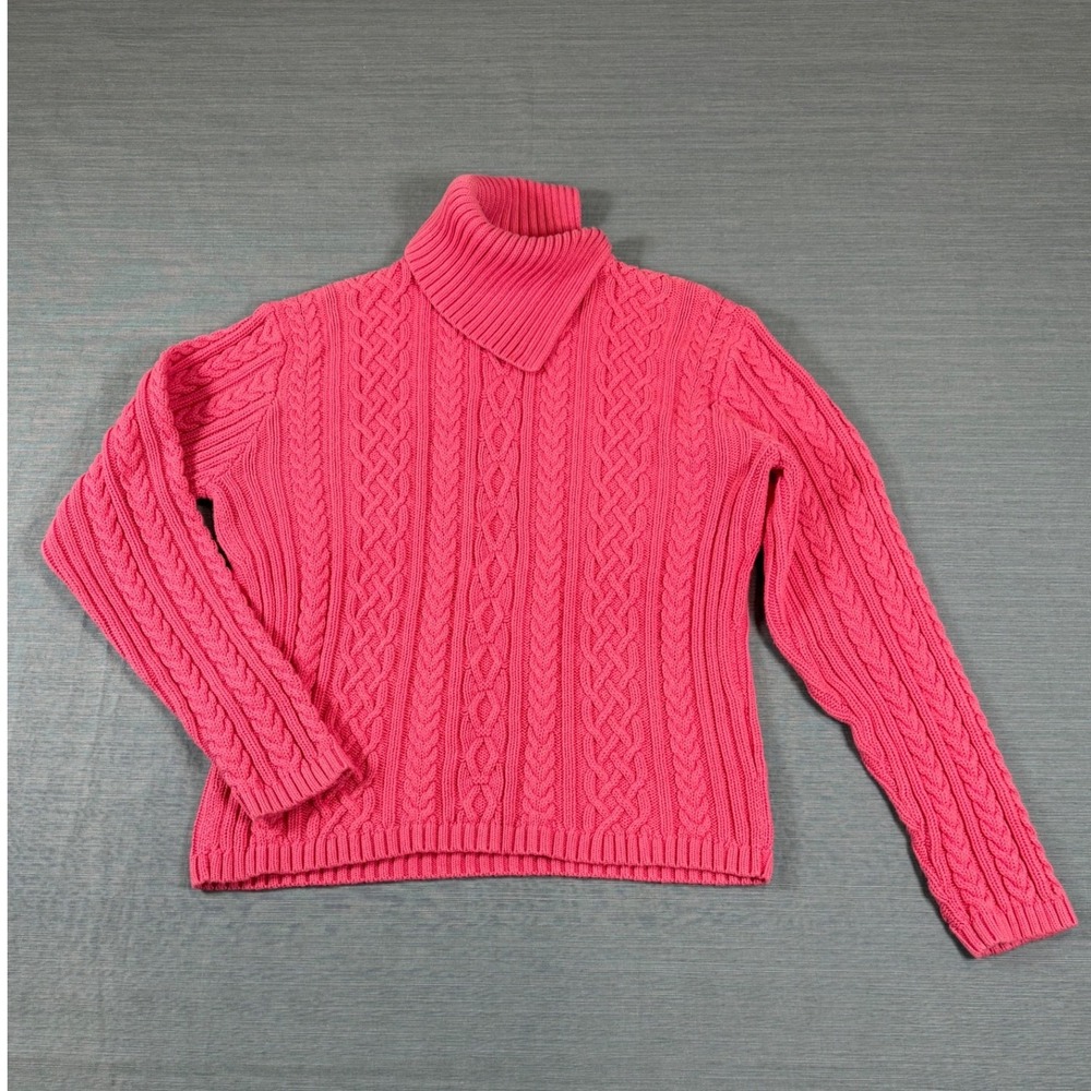 Wainscott‎ Pink Cable Knit Turtleneck Sweater Womens Large 100% Cotton Chunky